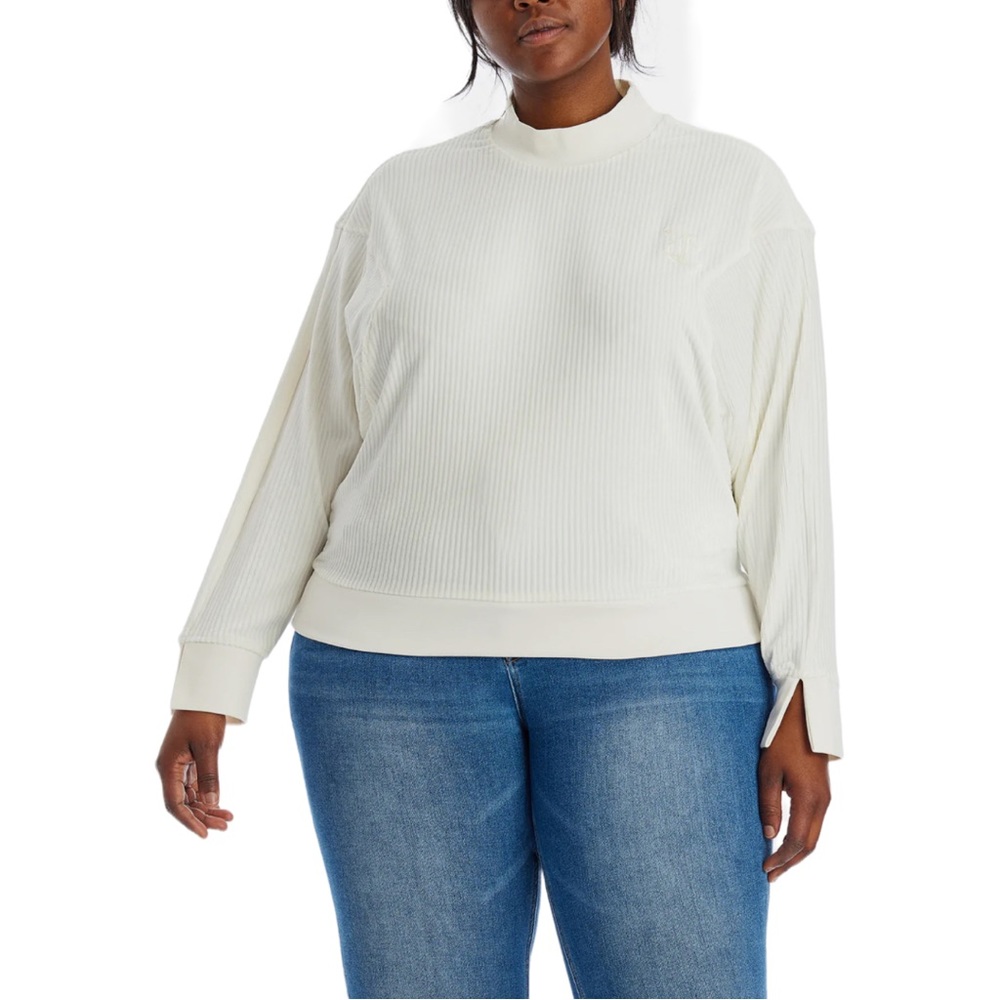 Juicy Couture Angled Set-In Sleeve Velour Pullover in Pebble (2X)